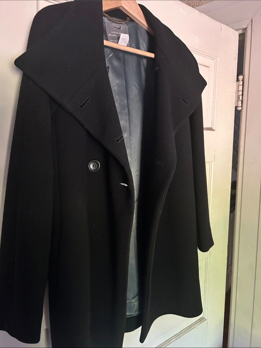 J. Crew Black Double Cloth Wool Coat with Gold Chain Detail - Picture 4 of 6